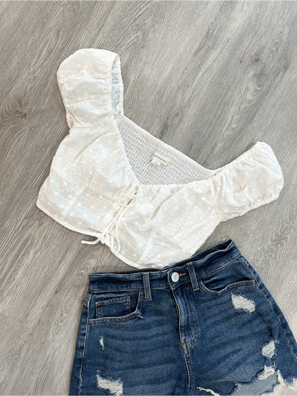 Aeropostale White Eyelet Lace-Up Crop Top